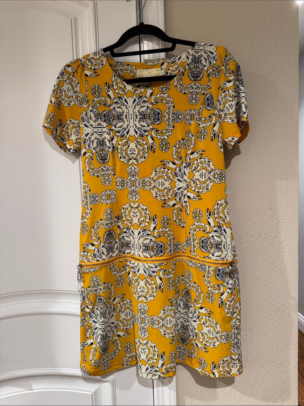 Yellow Printed Short Sleeve Shift Dress
